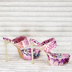 Zuecos Razz Slip On Tacón Alto Mules Slides Estampado Multicolor Tono Dorado Stiletto - Imagen 1 de 15