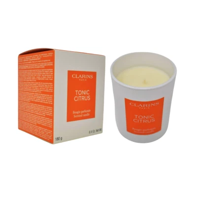 Clarins Tonic Citrus Scented Candle Glass Jar 180g 6.4 Oz 40 Hours Burn Time NEW