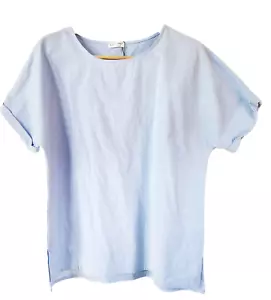Chigant Women's Linen Shirts Short Sleeve Cotton Blouses Casual Loose L Blue - Picture 1 of 8