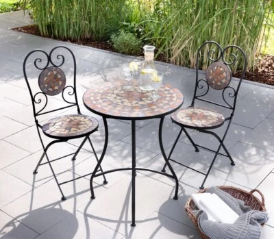 HC Freizeit & Garten Mosaik 3 tlg mit Tisch Ø 60 cm & 2 Stühlen mehrfarbig