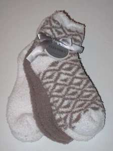 Ellen Tracy 3 Pr Women's Warm Fuzzy Chenille Slipper Socks Khaki White NWT - Picture 1 of 2