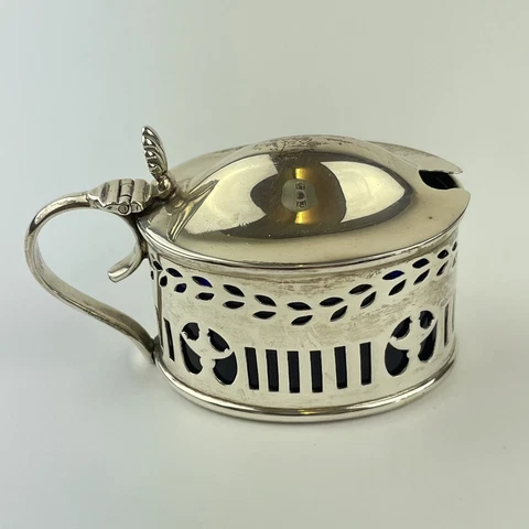 Antique Solid Silver Mustard Pot Pierced William Hutton Sons 1910 7.5cm Cover
