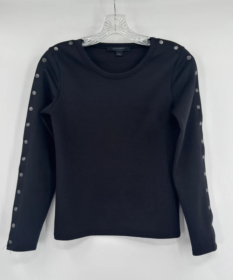 Camiseta deportiva negra AllSaints para mujer manga larga a presión talla 2 Foto 1 de 4