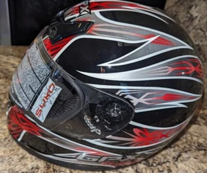 GPX S-300 Street Full Face Motorcycle Helmet Red Black Graphics MEDIUM *LikeNew* - Picture 1 of 16
