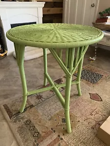 Maine Cottage Furniture Green Wicker Round Accent Side End Table Shabby Boho - Picture 1 of 5
