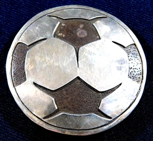 NATIVE AMERICAN IHM STERLING CutOut Overlay HANDMADE Vintage Soccer BALL BUCKLE - Picture 1 of 3