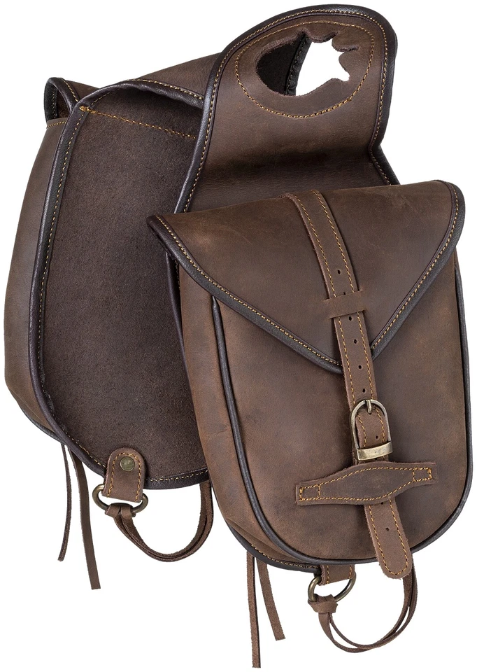 Tough 1 Soft Leather Saddle Horn Bag W/ Two Pockets Dee Rings Brown
