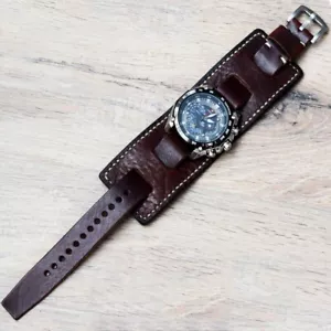 Leather Cuff watch strap brown watch Bund Pad 18-26 mm and Nato wristwatch band - Picture 1 of 7