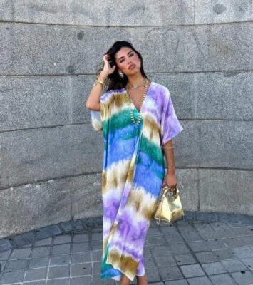 NUEVO CON ETIQUETAS VESTIDO TÚNICA MUJER ZARA MULTICOLOR TIE DYE VISCOSA FW23 7912/034_todas las tallas Foto 1 de 4