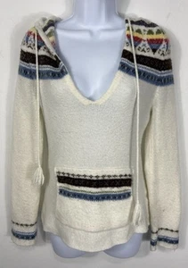 Vtg Next Era Couture V Neck Hoodie Sweater Cream Hearts Aztec Design Pocket Lg - Picture 1 of 5