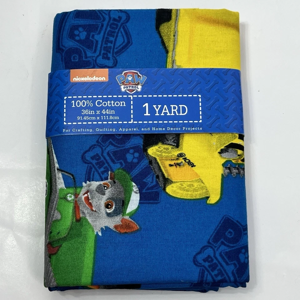 Paw Patrol Rescue Car Truck Bull Dozer Police Cotton Fabric 1 yard x 44 in - Image 1 of 4