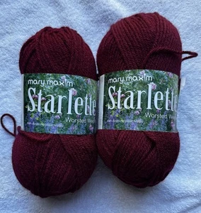Mary Maxim STARLETTE Yarn 2 skein premium Acrylic RED WINE 3.5oz Worsted 726 - Picture 1 of 4