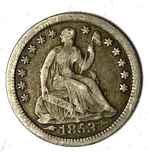 Medio centavo de plata O Arrows H10c libertad sentada 1853 Nueva Orleans 5c - Imagen 1 de 2