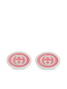 NEW GUCCI Interlocking G Stud Earrings Pink Sterling Silver W/box - Picture 1 of 8