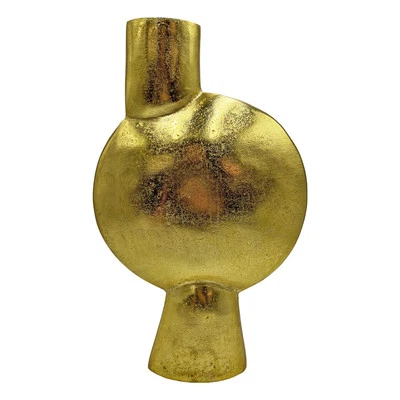 Florero redondo abstracto de aluminio hecho a mano decorativo Bergamo Art 16" en dorado Foto 1 de 4