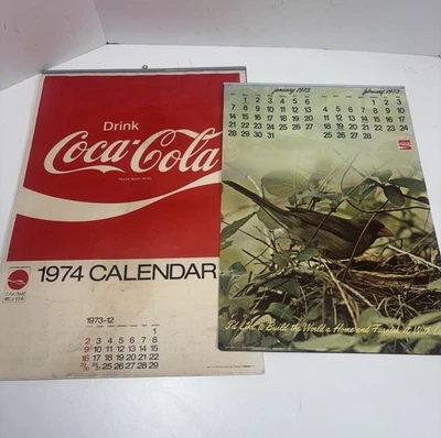 1973 + 1974 Coca Cola Coke Advertising Calendar Bird Vintage Original Rare - Image 1 of 4