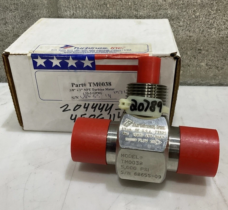 TURBINES INC TM0038 TURBINE METER  3/8" X 1" 5000PSI .35-3 GPM. NEW!    D5 - Image 1 of 4