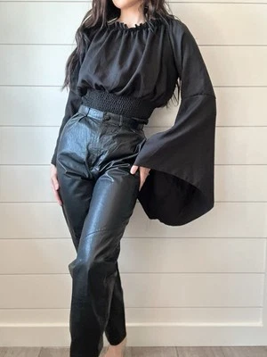 Pantalones de cuero Wilson’s vintage para mujer negros suaves con cremallera EE. UU. 90 cintura alta Foto 1 de 4