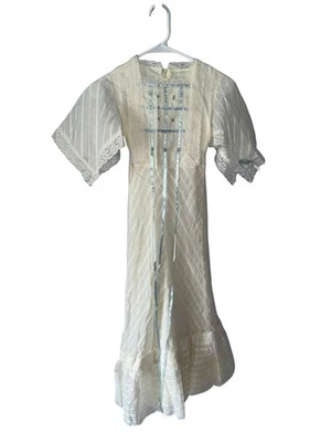 Vtg 70s Dorissa Girls White Blue Ribbon Maxi Prairie Cottage Hippie Dress Sz 10 - Image 1 of 4