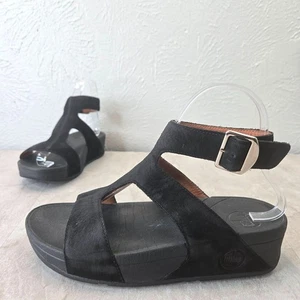 Sandalias Fitflop Arena 6 negras gamuza punta abierta tiras minimalista plataforma cómoda - Imagen 1 de 12