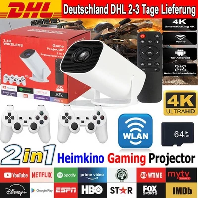 2025 Mini Tragbar Beamer Projektor 4K UHD Gaming 2 Controller TV Heimkino HDMI - Bild 1 von 4