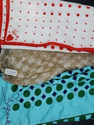 Vintage Vera Neumann Ella Schiaparelli Silk Scarf Lot Red Hearts Blue Geometric  - Image 1 of 4