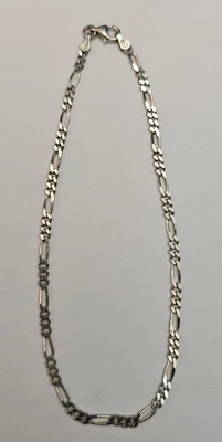 Sterling Silver 925 Figaro Link Bracelet 9½” Made In Italy 4g Unisex - Image 1 of 4