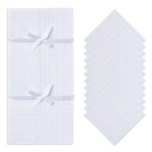 12-Pack Cotton Handkerchiefs Men Classic Stripe Design White Pocket Squares - Picture 1 of 6