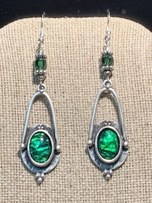 NEW ITEM* HANDCRAFT EGYPTIAN FIERY GLASS OPAL DROP EARRINGS-NEW.925 SILVER WIRES - Image 1 of 4