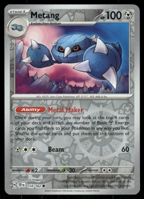 Metang 114/162 Common Reverse Holo NM Pokemon SV05: Temporal Forces - Image 1 of 2