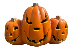 Vintage Halloween drei Gesichter beleuchteter Kürbis Jack O Laterne - Bild 1 von 5