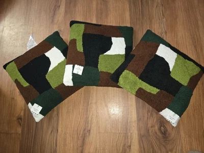 X3 Target decorative pillows for sofa 14x14 Green Black White Brown - Image 1 of 4