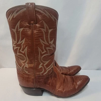 Botas Tony Lama Vintage Couro de Lagarto Marrom Exótico Cowboy Western 7C - Imagem 1 de 4