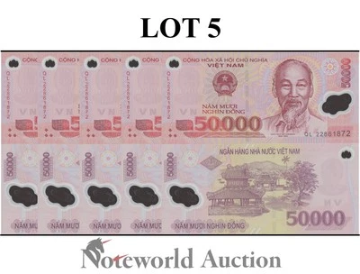 VIET NAM VIETNAM 50000 Dong 2022 P 121 Polymer Lot 5 pcs 1/20 Bundle UNC - Image 1 of 4