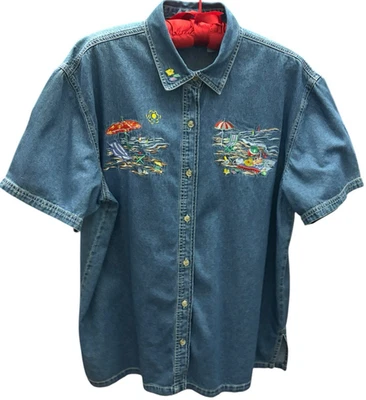 Vintage Denim Blouse 18W-20W Bobbie Brooks Woman Embroidered Cottagecore Boho - Image 1 of 4