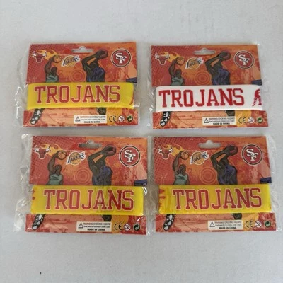 Set Of 4 USC Trojans Wide Wristbands Bracelets Silicone Rubber - Image 1 of 3