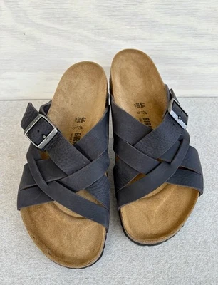 NUEVAS Sandalias Birkenstock Lugano Para Hombre Cuero Negro Mate Anatómicas Deslizables Talla 11 Foto 1 de 4