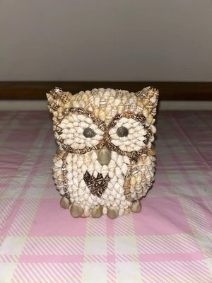 Vtg Handcrafted Sea Shell Folk Art Owl Figurine Beach Decor - Image 1 of 3
