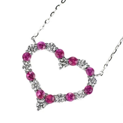 Brand New K18WG Ruby Diamond Pendant Necklace 0.50t D0.50CT Heart Free Shipping  - Image 1 of 4