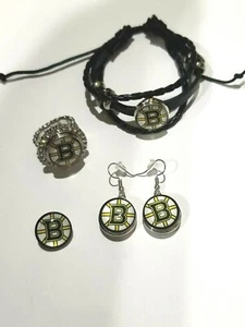 Boston Bruins NHL Snap Jewelry snap, stretch Ring, Earrings or Bracelet - Picture 1 of 6