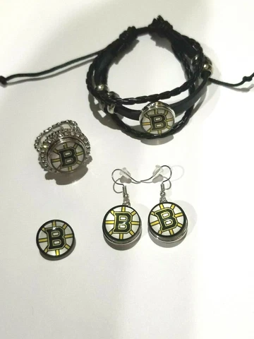 Boston Bruins NHL Snap Jewelry snap, stretch Ring, Earrings or Bracelet Cover