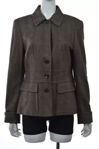NUEVO Rene Lezard Chaqueta de mujer talla 42 Brown Herringbone Long Sleeve Blazer Coat - Imagen 1 de 5