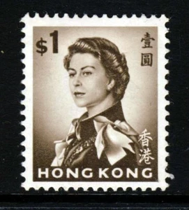 HONG KONG QE II 1962 $1 Sepia Annigoni Portrait Wmk Block CA Upright SG 205 MNH - Picture 1 of 2