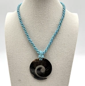 Vintage Wave Swirl Mother of Pearl Shell Pendant Necklace Spiral Love Spell 18" - Picture 1 of 15