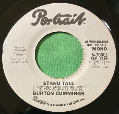 Stand Tall by Burton Cummings (Portrait, 1976) Mono + Stereo Promo Vinyl 45 - Image 1 of 4