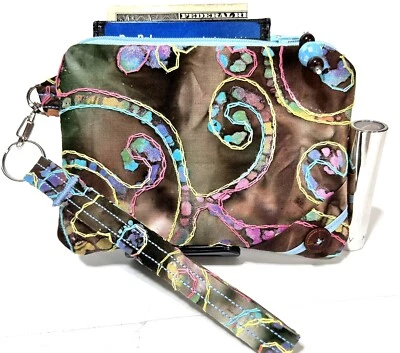 Tie-Dye-Azul-Verde-Marrón-Hecho a mano-Dinero-Moneda-ID-Tarjeta de crédito-Muñequera-Cartera-Bolsa Foto 1 de 4