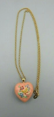 Joan Rivers Pink enamel pendant puffy heart 29 in necklace,w/crystals - Image 1 of 4