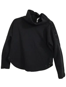 FABLETICS Womens Top Black PEARY Snap Shoulder Funnel Neck Crop Pullover Sz S - Picture 1 of 5