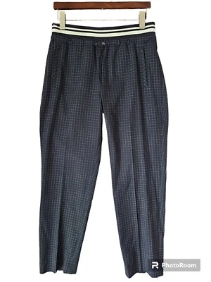 Pantalón WORTH New York Negro Blanco Estampado Ventana Cintura Elástica Cordón talla S Foto 1 de 4