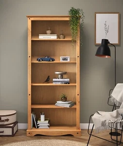 Corona Bookcase Large Tall 5 Shelf Display Unit Solid Pine by Mercers Furniture® - Picture 1 of 7